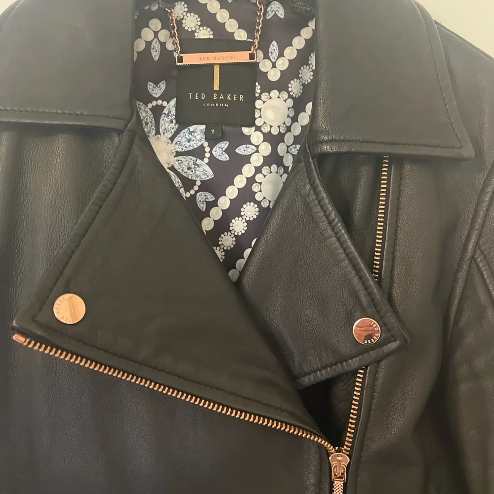 Ted Baker Black Leather Biker Jacket - Picture 2 of 5